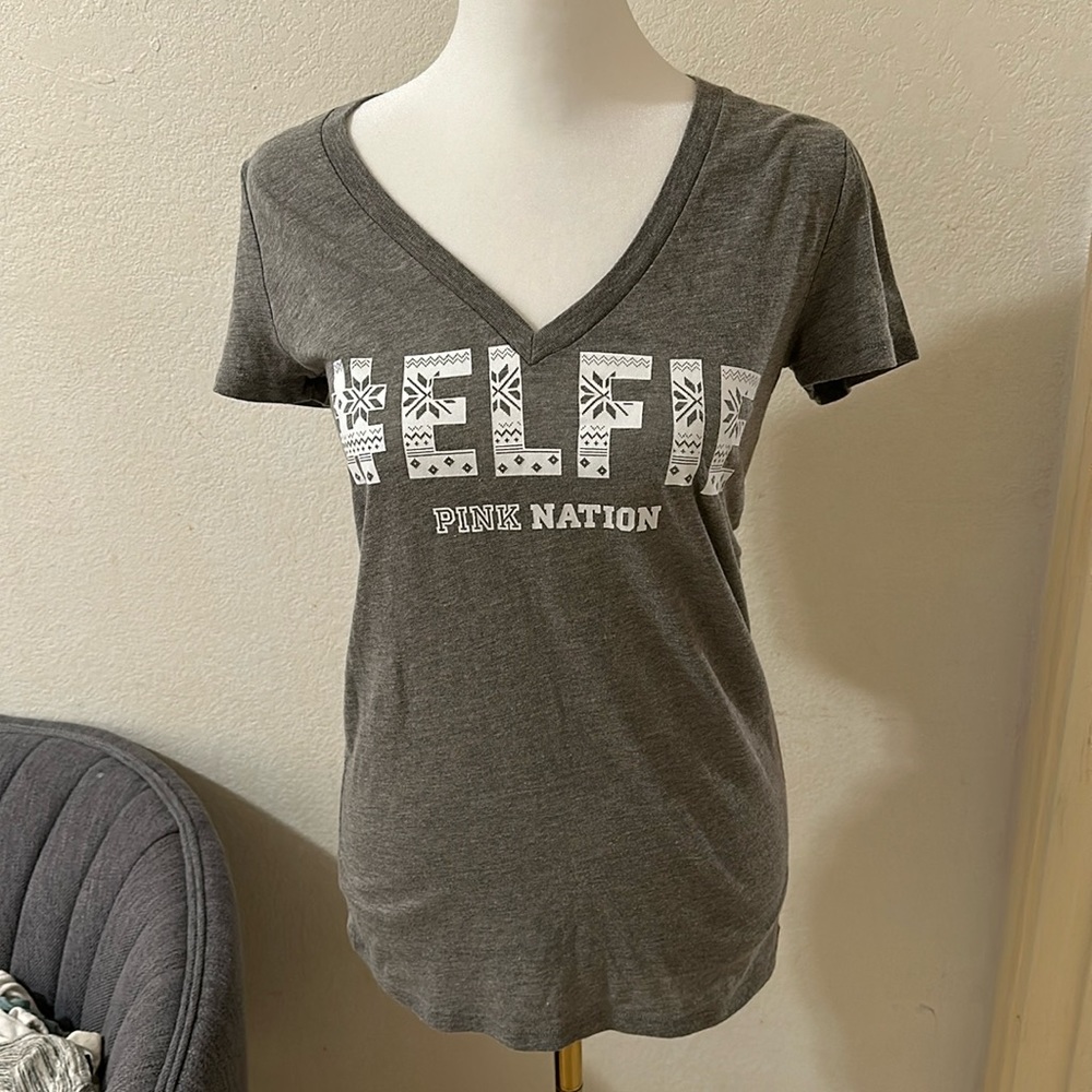 Victoria’s Secret PINK NATION “#ELFIE” V Neck Top